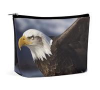 Animals Bald Eagle Makeup Bag, Portable PU Leather Cosmetic Bag with Zipper Pouch, Waterproof Travel Toiletry Bag for Women Men