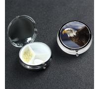 Animals Bald Eagle Pill Box 3 Compartment Round Portable Pill Case for Pocket or Purse Pill Holder Weekly Pill Organizer Decorative Metal Medicine Vitamin Organizer Travel Gift