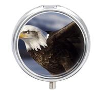 Animals Bald Eagle Pill Box 3 Compartment Small Pill Case with Mirror for Purse & Pocket Travel Medicine Organizer Daily Medication Container Portable Pillbox Metal Medicine Box Round Meds Case