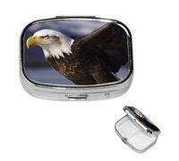 Animals Bald Eagle Square Metal Pill Box 2 Compartment Cute Travel Pill Organizer Case Portable Medicine Vitamin Organizer Pill Case for Women Men Travel Unique Gift