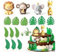 Animals Cake Decoration 18pcs Safari Cake Toppers with Giraffe Lion Elephant Monkey Ornament Jungle Animals Birthday Party Decoration for desk Room Car Decorations