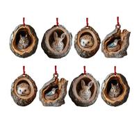 Animals Christmas Tree Decorations, 8PCS Forest Animals Christmas Tree Ornaments, Cute Hanging Wood-land Animal C-hristmas Ornaments, 2D Flat Acrylic Nature Forest Animal Figurines Pendants