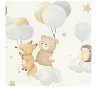 Animals Clouds Wallpaper Kids Nursery Bedroom Blue Balloons White Feature Wall
