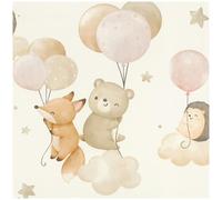 Animals Clouds Wallpaper Nursery Kids Bedroom Pink Balloons White Feature Wall
