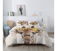 Animals Coverless Duvet 7.5 Tog 220x240cm, King Giraffe Flower Crown Reversible Quilt Comforter for All Seasons, Soft Machine Washable Bedding Comforter Set for Children'S Room, Beige