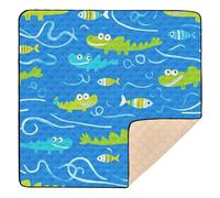 Animals Crocodile Blue_4 Cute Foldable Baby Activity Play Mat for Indoor Outdoor Washable Baby Crawling Mat for Babies Infants Toddlers, 50'' x 50''