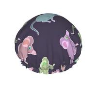 Animals-Cute Mouse Print Shower Cap Reusable Bath Cap Double Layer Bath Hair Caps, Keeps Hair Dry, Fits All Head