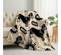 Animals Dachshund Lightweight Cozy Throw Blanket, Beige Black Printed Soft Warm Flannel Throws, Minimalist Cartoon Washable Fuzzy Blanket for Bedroom Living Rooms Chair Sofa Home Decor, 150 x 200 cm