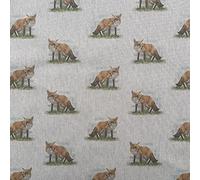 Animals Digital Print Cotton Rich Linen Look Fabric for Curtains Blinds Craft Bags Sewing Quilting Patchwork & Upholstery | 55" - 140 cm Wide | Sold by The Half Metre (Fox)