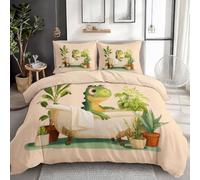 Animals Dinosaurs Bathroom 3D Printed Duvet Cover Set Emperor, Beige Bedding Set with 2 Pillowcases & Hidden Zipper, Soft Brushed Microfiber 3-Piece Quilt Cover for Kids Teens & Adults