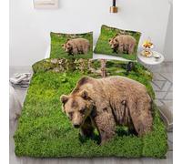 Animals Double Duvet Cover Brown Bears Bedding Set 3 Pieces - 110gsm Soft Brushed Microfiber Quilt Cover, Bed Set with 2 Pillowcases 50x75 cm, Zipper Closure -Kg1852