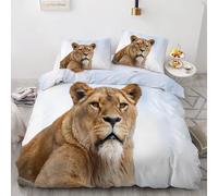 Animals Double Duvet Cover Lions Bedding Set 3 Pieces - 110gsm Soft Brushed Microfiber Quilt Cover, Bed Set with 2 Pillowcases 50x75 cm, Zipper Closure -Kg1828