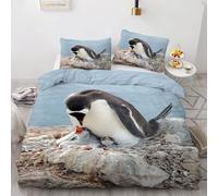 Animals Double Duvet Cover Penguins Bedding Set 3 Pieces - 110gsm Soft Brushed Microfiber Quilt Cover, Bed Set with 2 Pillowcases 50x75 cm, Zipper Closure -Kg1834