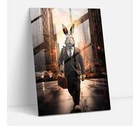 Animals Dressed Like Humans Wall Decoration - Animals Dressed Like Humans, Rabbit In A Business Suit, Busy City Street, Holding A Briefcase, 20" x 28"