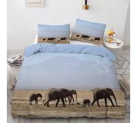 Animals Duvet Cover 120x150cm African Elephant Bedding Set 3 Pieces - 110gsm Soft Brushed Microfiber Quilt Cover, Bed Set with 2 Pillowcases 50x75 cm, Zipper Closure -Kg2684