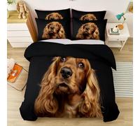 Animals Duvet Cover 230x220cm, Black And Gold King Size Bedding Set, Performative Cocker Spaniel Theme Printed Quilt Cover Four Seasons Duvet Set with 2 Pillowcases, Brushed Microfiber & Easy Care
