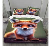 Animals Duvet Cover King Size, Little Foxes Bedding, Soft Cosy 3 Piece 110gsm Microfibre Quilt Cover and 2xPillow Case 50x75 cm with Zipper Closure for BedroomU2525