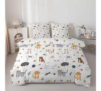 Animals Duvet Super King - Children's Coverless Duvet 7.5 Tog with cats Comforter Set Machine Washable for Autumn Summer, 1 Soft Lightweight Superking Quilt 260x220cm with 2 Pillowcases AZ16