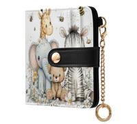 Animals Elephant White Pattern Small Women Wallet RFID Blocking PU Leather Bifold Compact Card Holder with Coin Pocket Zipper Purse for Ladies Women Girls