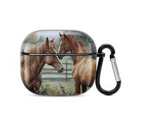 Animals Embroidery Horses Bluetooth Earbuds Case Cover Full Body Shockproof Protection Hard Case Support Wireless Charging with Keychain Personalized Gift for AirPods 3