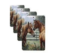 Animals Embroidery Paintings Horses Car Air Fresheners 4 Pcs Rectangle Hanging Car Air Freshener Fragrance Scented Cards Auto Mirror Pendant Aromatherapy Tablets For Car Home Office Closet Bathroom