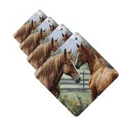 Animals Embroidery Paintings Horses Car Air Fresheners 4 Pcs Square Hanging Car Air Freshener Fragrance Scented Cards Auto Mirror Pendant Aromatherapy Tablets For Car Home Office Closet Bathroom