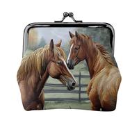 Animals Embroidery Paintings Horses Coin Purse for Women, Small PU Leather Change Purse with Kiss Lock, Vintage Coin Wallet Card Holder, Mini Coin Pocket Pouch Change Holder for Travel, Party