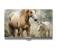 Animals Embroidery Paintings Horses Custom Business Card Holder Slim Business Card Case for Men & Women Pocket Metal Case Professional Stainless Steel Business Card Holders Purse Name Card Holder Buck