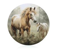 Animals Embroidery Paintings Horses Cutting Board Round Tempered Glass Butcher Block Heavy Duty Chopping Boards Kitchen Counter Protector Non Slip Cutting Mat for Meat Fruits Vegetables 7.9"