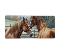 Animals Embroidery Paintings Horses Desk Mat 16 X 35.5 in, Large Gaming Mouse Pad Extended XXL Mouse Mat with Stitched Edges Non-Slip Long Desk Pad Protector, Waterproof Desktop Computer Keyboard Mat