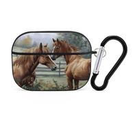 Animals Embroidery Paintings Horses Earbuds Organizer Shockproof Protective Airpods Pro Cover with Carabiner Clip Anti Fall Carrying Earphone Case Cover for Airpods Pro 2nd Generation Black