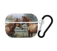 Animals Embroidery Paintings Horses Earbuds Organizer Shockproof Protective Airpods Pro Cover with Carabiner Clip Anti Fall Carrying Earphone Case Cover for Airpods Pro 2nd Generation White