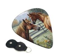 Animals Embroidery Paintings Horses Guitar Picks 6 Pcs, 0.96mm Thickness Celluloid Plectrum with Leather Picks Holder, Personalized Guitar Pick for Bass Electric Acoustic Guitars Lovers Gift