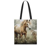 Animals Embroidery Paintings Horses Handbag Lightweight All-Over Print Tote Bag, Reusable Foldable Shopping Bag, Portable Washable Handbag for Daily Travel Grocery Beach