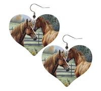 Animals Embroidery Paintings Horses Leather Earrings for Women Heart Earrings Lightweight Dangle Drop Earrings Cute Jewelry Gift, One Size, No Gemstone
