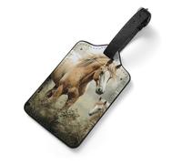 Animals Embroidery Paintings Horses Luggage Tags for Suitcases, PU Leather Travel Baggage Tags with Stainless Steel Loops Privacy Name ID Cards, Waterproof Travel Essentials for Cruise, Airport, Busi