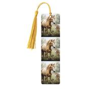Animals Embroidery Paintings Horses Wooden Bookmark for Men Women, Handmade Wood Bookmark Craft with Tassel Pendant Unfinished Wood Tag Book Mark Gifts Bookmarks Hanging Labels for Book Lovers