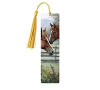 Animals Embroidery Paintings Horses Wooden Bookmarks 5 Pcs,Handmade Double-Sided Printed Book Marks Page Markers with Gold Tassels Book Accessories Gift for Book Lovers Women Men