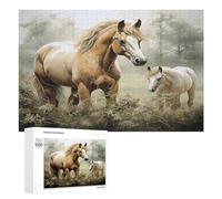 Animals Embroidery Paintings Horses Wooden Jigsaw Puzzle Set with Storage Box 1000 PCS Smooth Touch Wood Decorative Puzzles Art Wooden Puzzle Gift for Adult Home Relaxation Game & Wall Art Decor