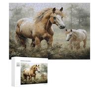 Animals Embroidery Paintings Horses Wooden Jigsaw Puzzle Set with Storage Box 300 PCS Smooth Touch Wood Decorative Puzzles Art Wooden Puzzle Gift for Adult Home Relaxation Game & Wall Art Decor