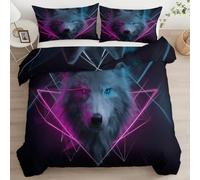 Animals Fantasy Minimalist Wolf Head King Duvet Cover Set 3 Piece Bedding Set Print Pattern Soft Comforter Cover with 2 Pillowcases Quilt with Zipper for Kids Boys Girls Single KingBlack