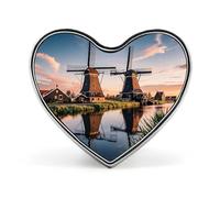 Animals Fashion Heart Brooch Pins Lightweight Enamel Lapel Pin for Women Men, Hat Bag Jacket Clothing Accessory Jewelry Gift, Dutch windmill, Love form