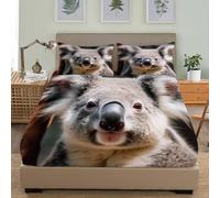 Animals Fitted Sheet King Size Bed Koala Children 3D Fitted Sheets Deep Pocket 12 inch 30 cm Bottom Sheet Ultra Soft Microfibre Bedding Set with 2 Pillowcases a/2902