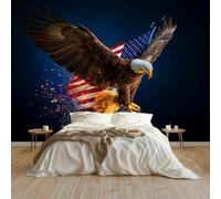 Animals Flags Eagles Wall Mural, 200 X 140 Cm Dark Blue Photo Wallpaper Non-Woven Premium Art Print Wall Mural for Bedroom Living Room Kids Room & Playroom - 3D Wall Art Decor