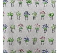 Animals Flowers Digital Printed Cotton Rich Linen Vintage Look Quilting Craft Project Cushion Curtain Furnishing Upholstery Home Fabric Material | 55" - 140 cm Wide (per Metre, Flower Pots)
