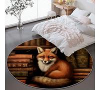 Animals Fox Round Rug 180 cm, Washable Bedroom Circle Rug, Non-slip Soft Brown house Floor Carpet for Living Room Dining Room Kids Nursery Room New Year Decor