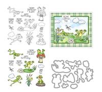 Animals Frogs Lotus Pond Clear Stamps and Metal Die Cuts for Card Making