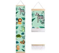 Animals Growth Chart for Kids, Baby Room Decor Height Chart, Canvas Height Measuring Rulers for Boys Girls with Hooks Wooden Frame (Animals 5)