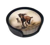 Animals Horse Running Coasters For Drinks Set Of 6 Leather Tea Cup Coaster Drink Coasters For Cup Kitchen Bar Home Decor Housewarming Gift