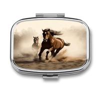 Animals Horse Running Pill Case 2 Compartment Metal Small Pill Box Travel Pill Organizer Portable Medicine Container Mini Daily Medication Holder for Vitamin Container Fish Oil